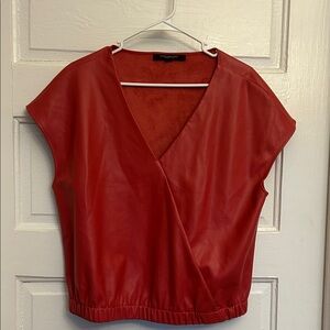 Marc New York Rose Wrap V-Neck Vest. Faux leather.